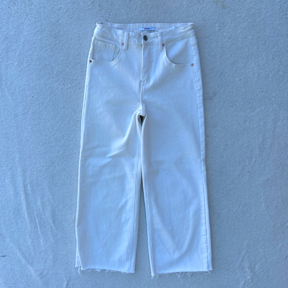 Bayeas Los Angeles Mid Rise Raw Hem Wide Leg Denim Jeans Women's Size 27 White